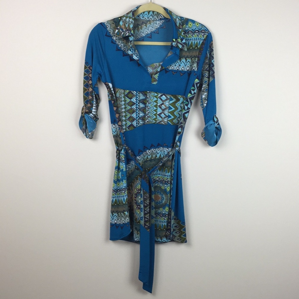 Retro Style Belted Tunic Dress